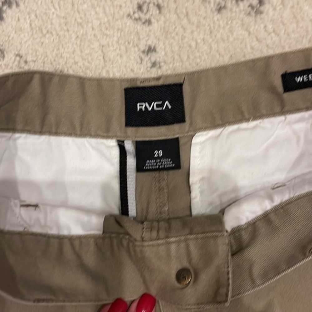 RVCA Board Shorts Khaki Flat Front Regular Fit Zipper Fly Size 29 - Picture 3 of 3